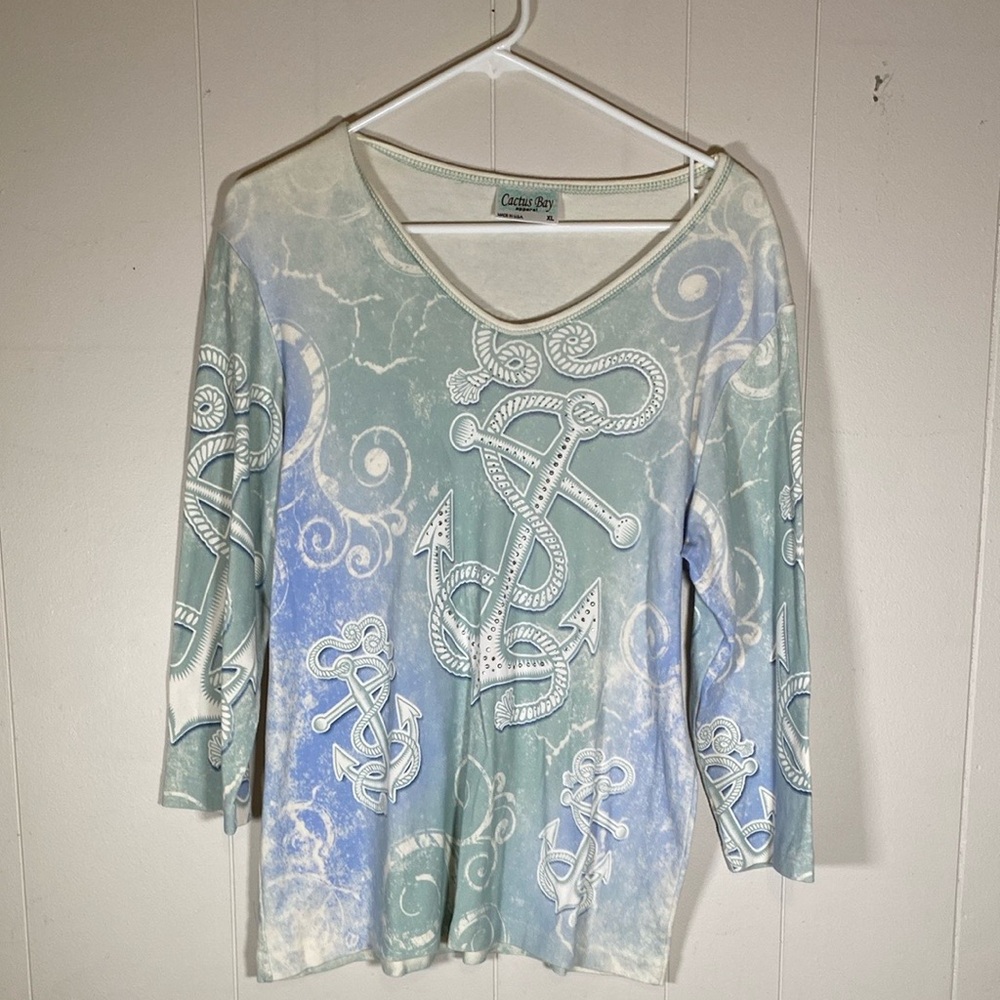 Cactus bay Women's Blue and White Anchor Top size XL nautical